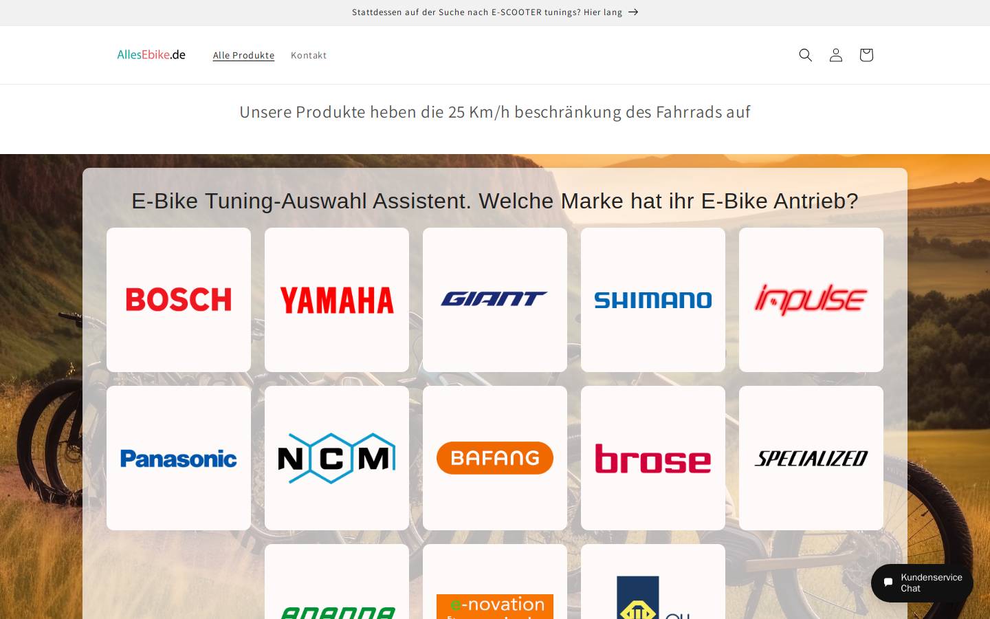 Allesebike homepage screenshot