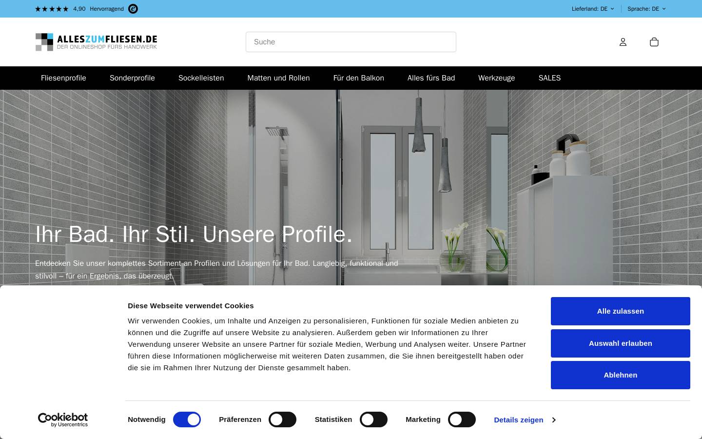 Alleszumfliesen.de homepage screenshot