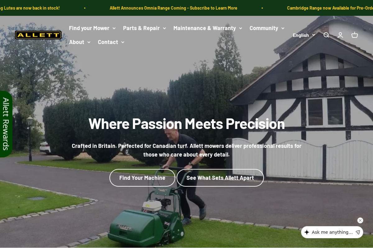 Allett homepage screenshot