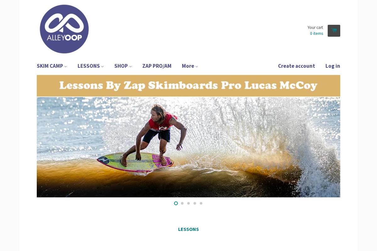 alleyoopskim.com homepage screenshot