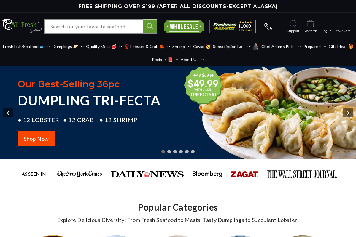 Allfreshseafood.com homepage screenshot