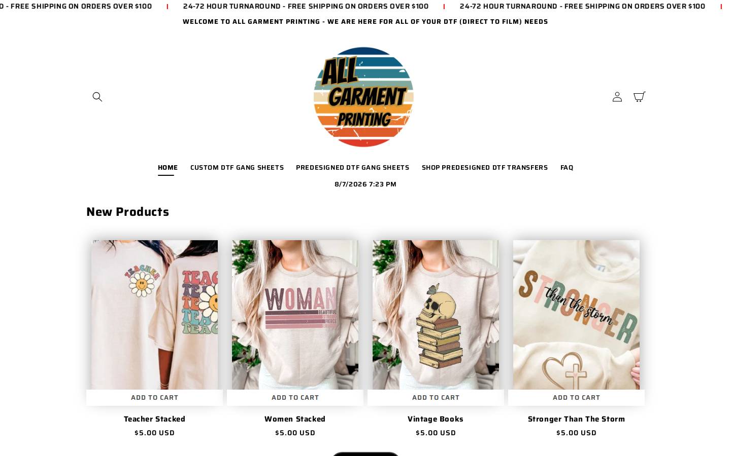 allgarmentprinting.com homepage screenshot