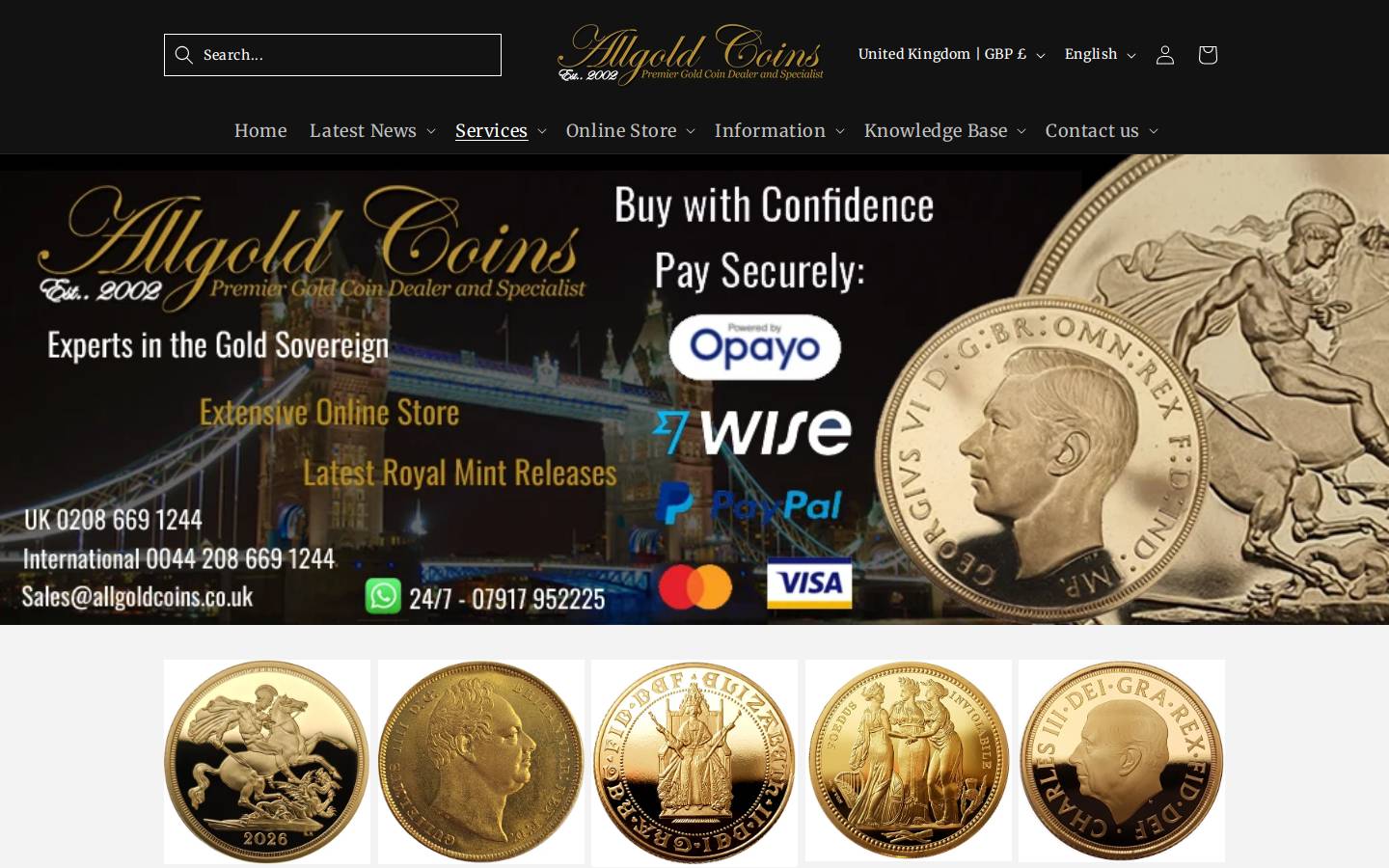 Allgold Coins homepage screenshot