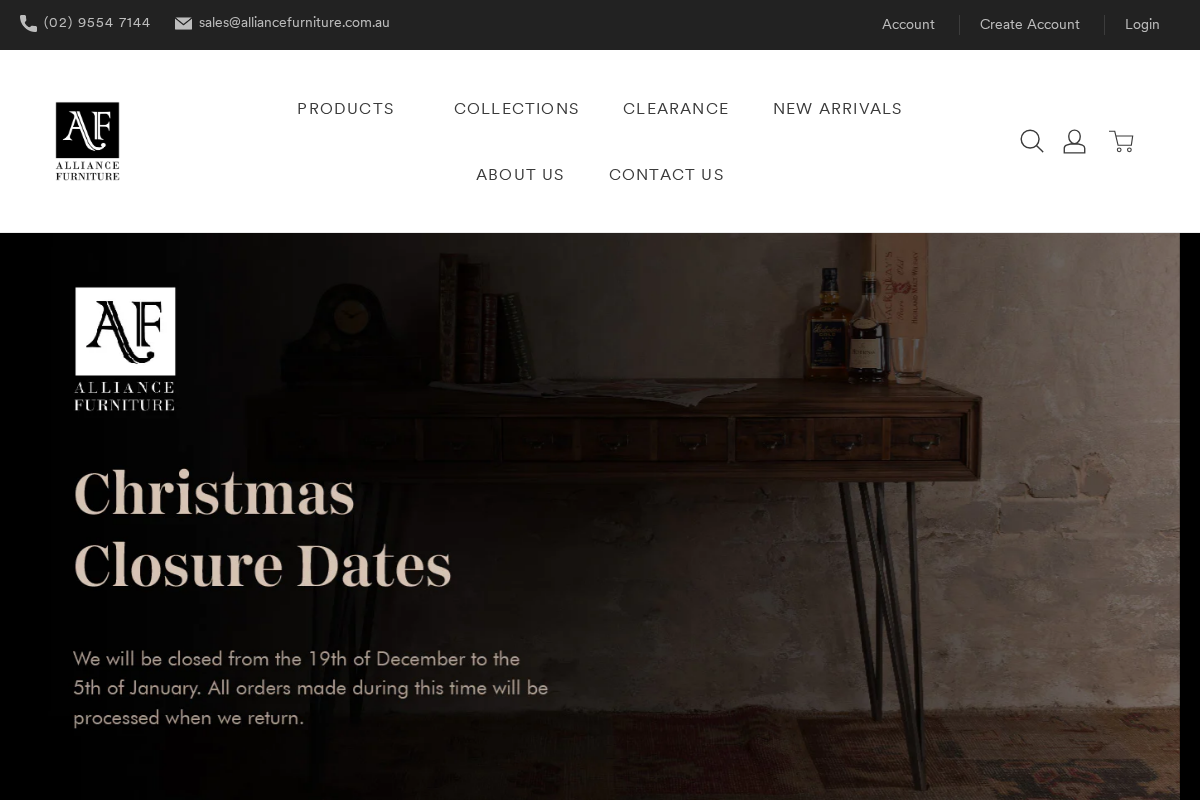 Alliance Furniture homepage screenshot