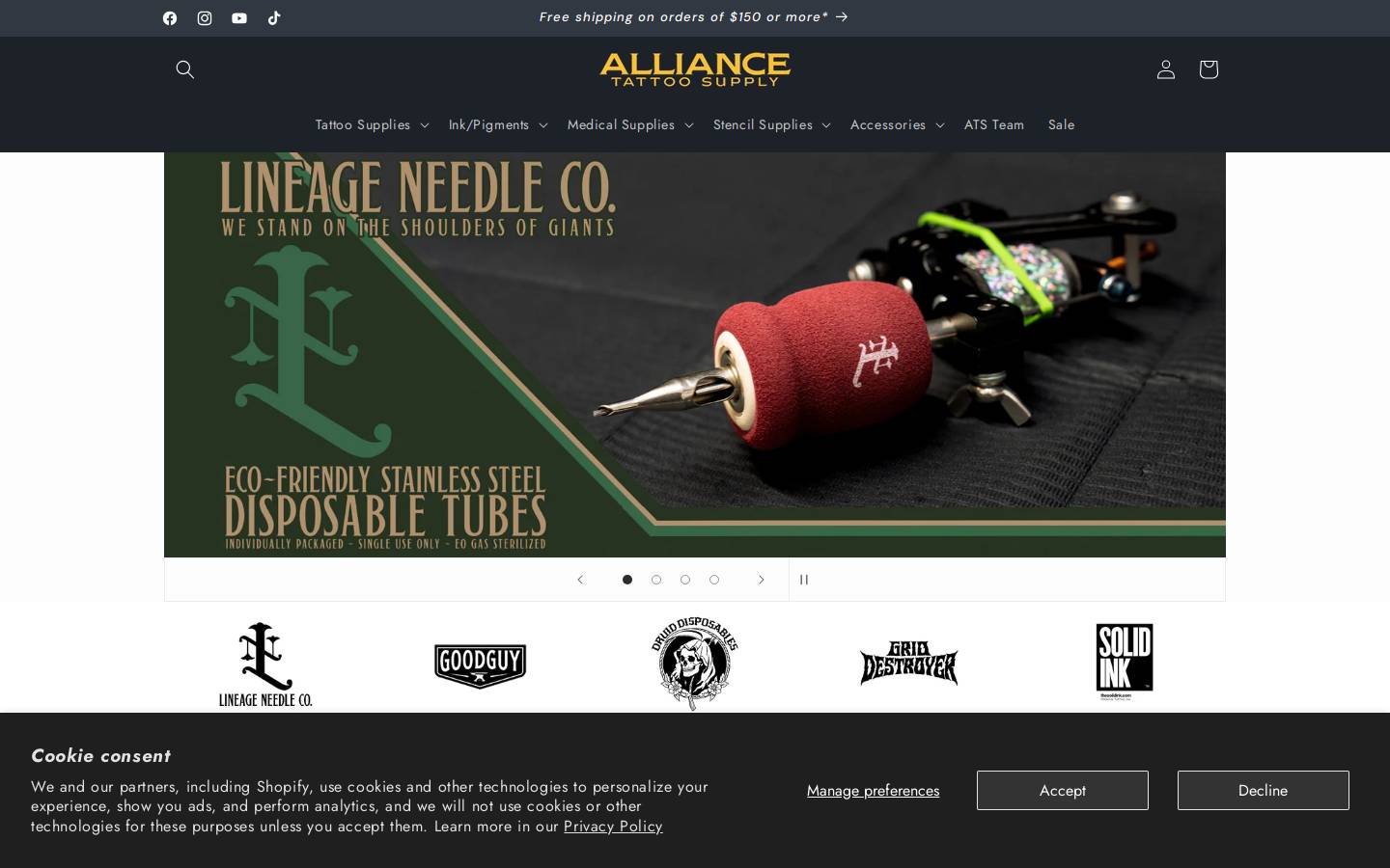 alliancetattoosupply.com homepage screenshot