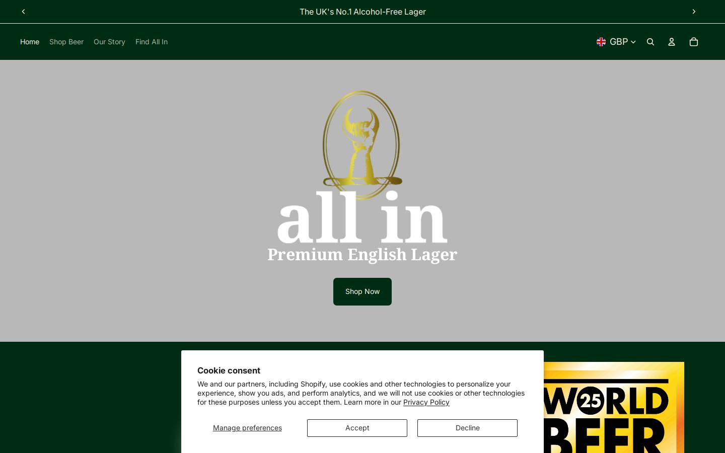 All In Beer homepage screenshot