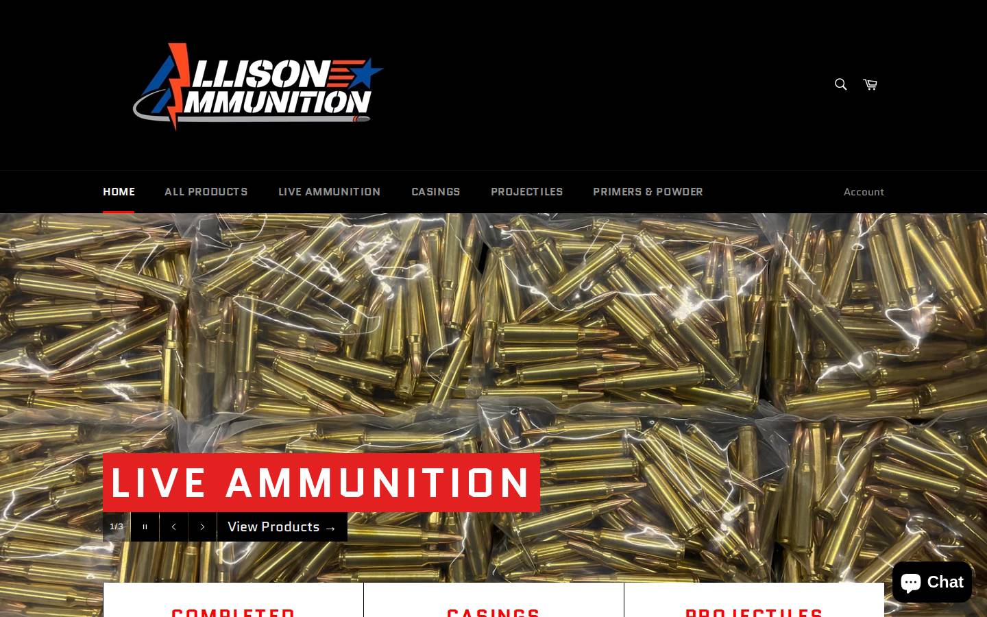 allisonammo.com homepage screenshot