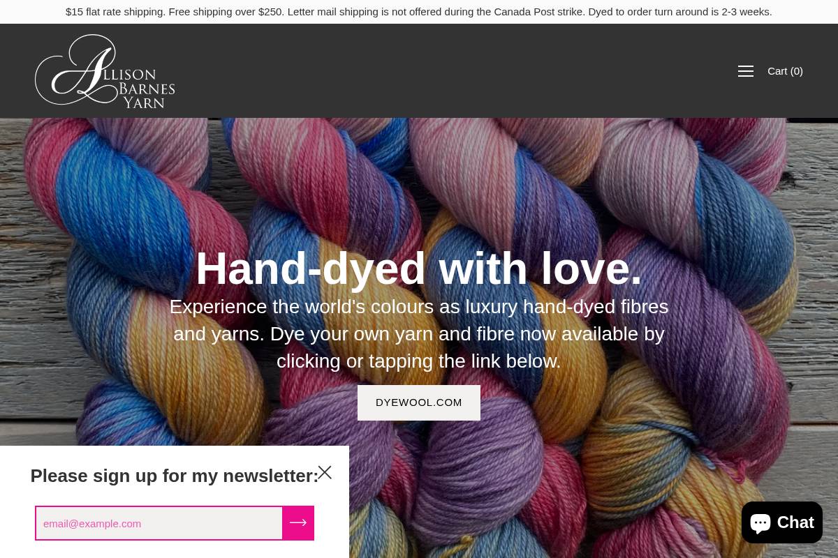 allisonbarnesyarn.com homepage screenshot