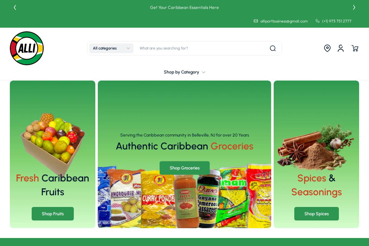 Alli West Indian American Grocery homepage screenshot