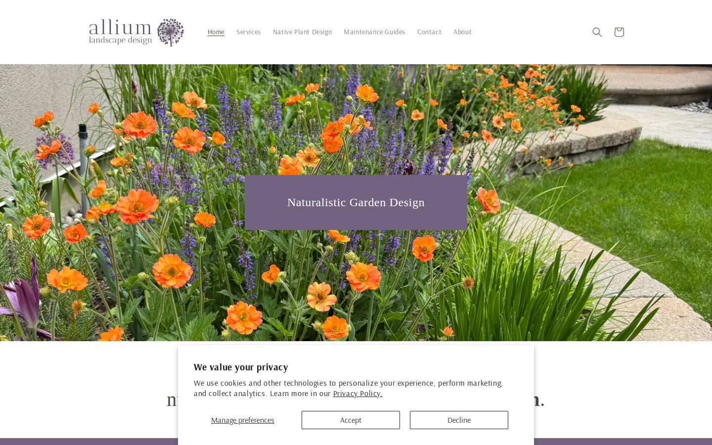 alliumlandscapedesign.com homepage screenshot
