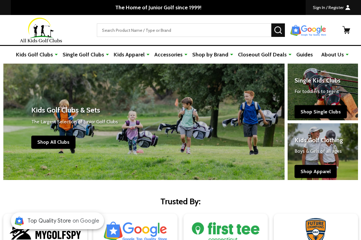 All Kids Golf Clubs homepage screenshot