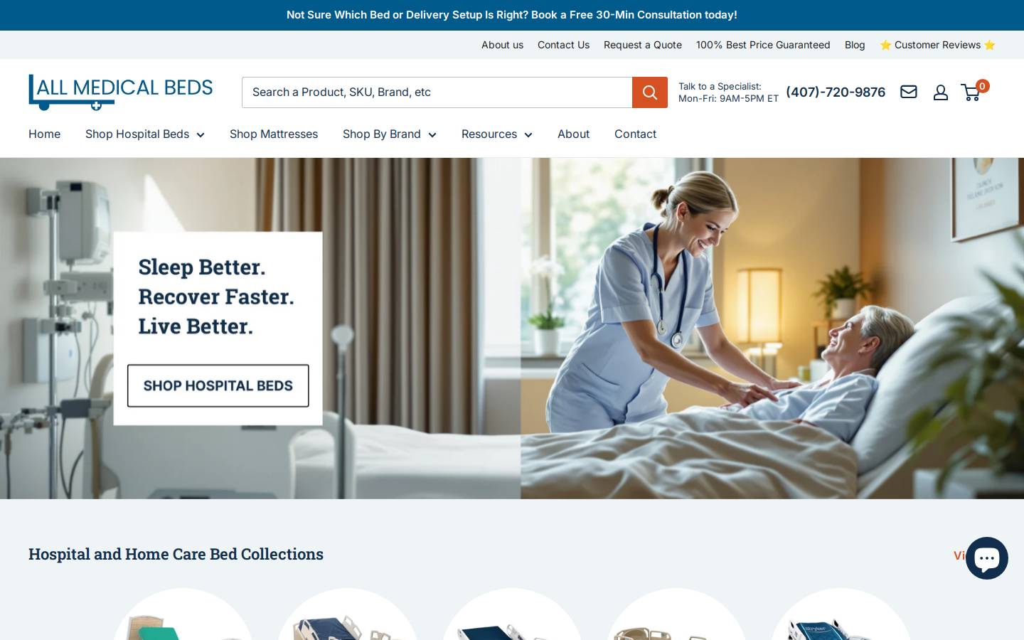 allmedicalbeds.com homepage screenshot