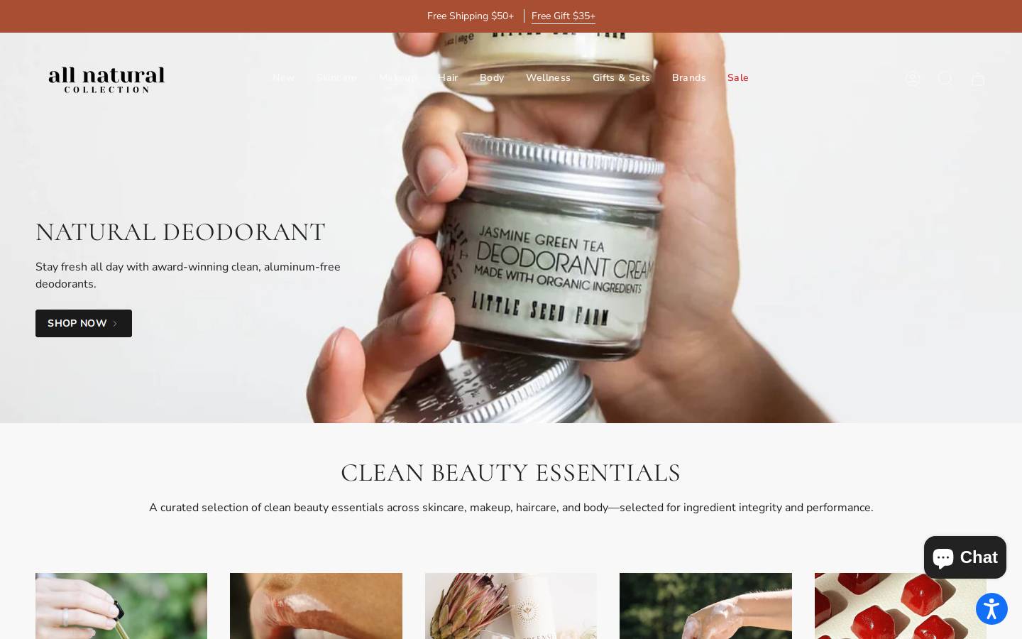 allnaturalcollection.com homepage screenshot