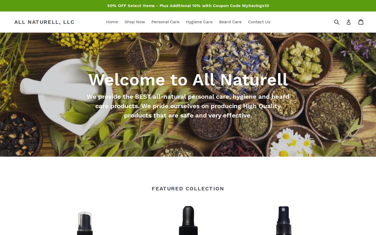 allnaturell.com homepage screenshot