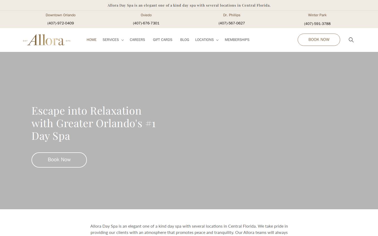 alloradayspa.com homepage screenshot