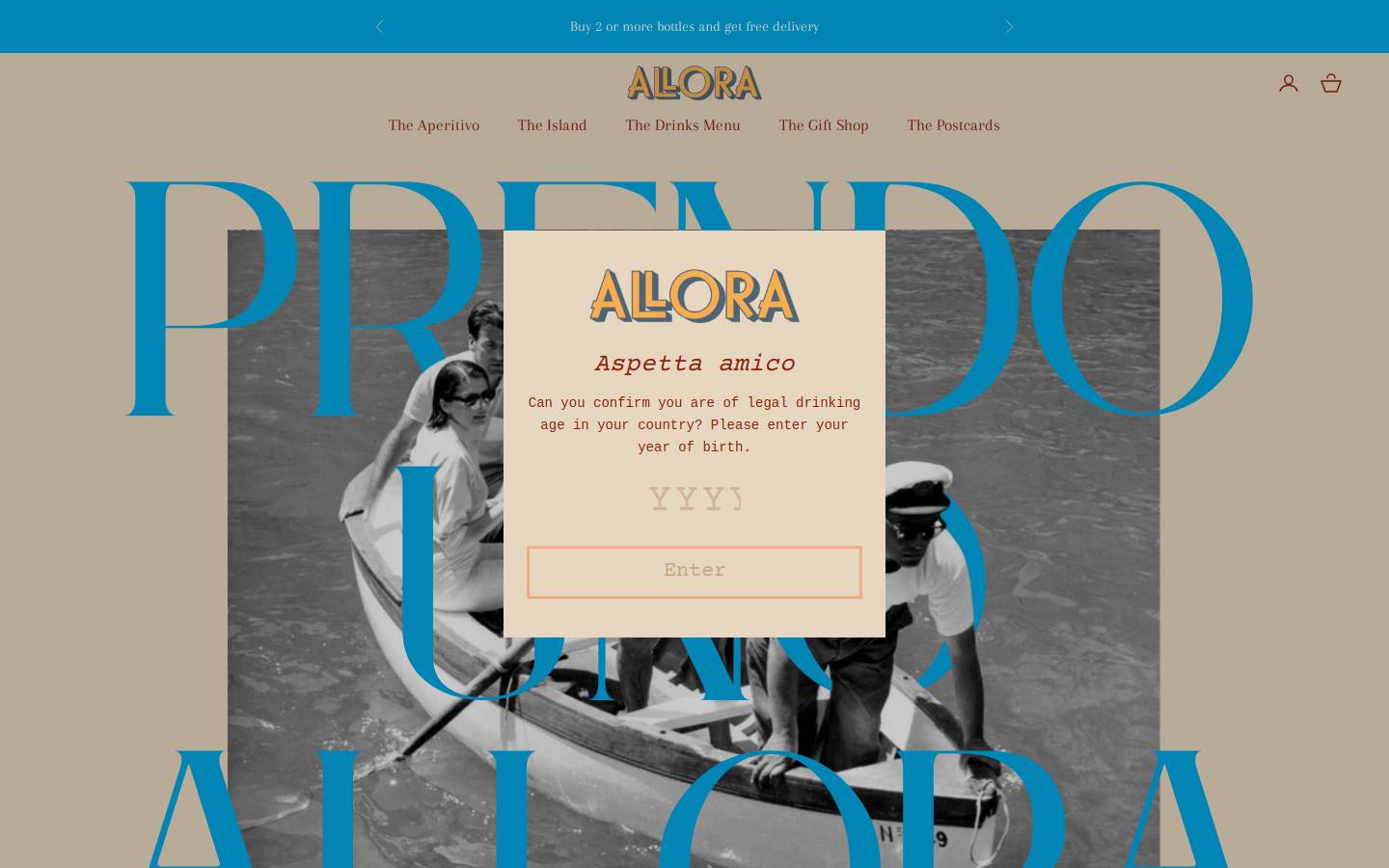 alloradrinks.com homepage screenshot