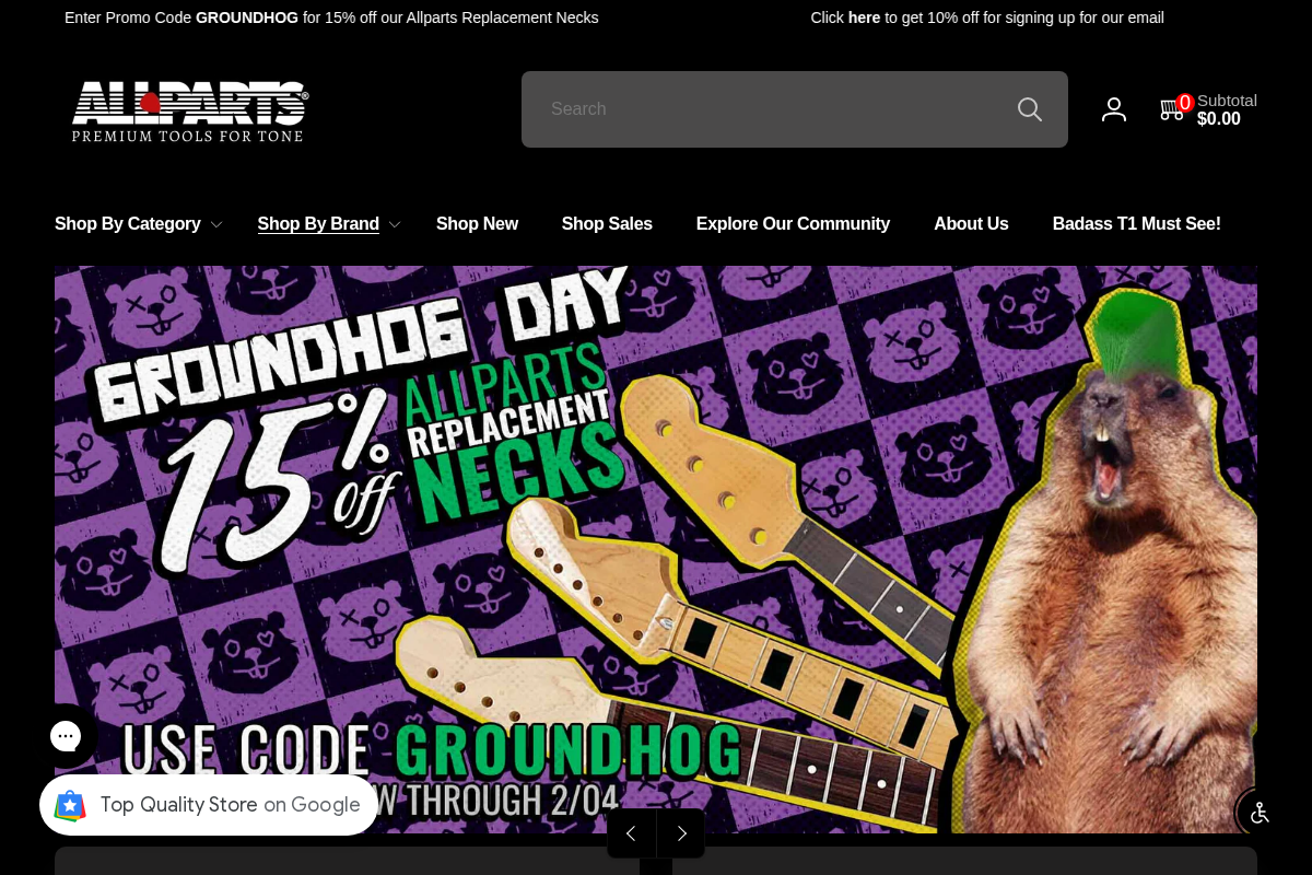 Allparts Music homepage screenshot