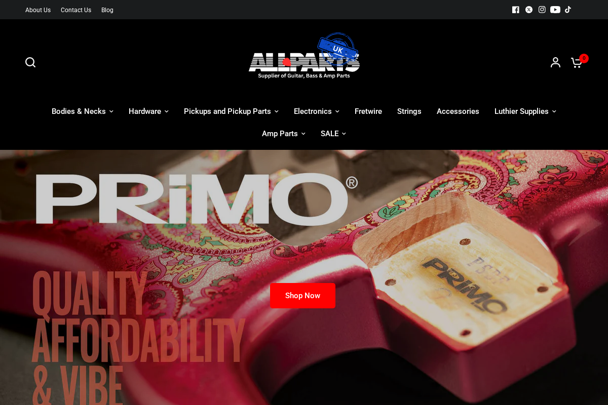 Allparts UK homepage screenshot