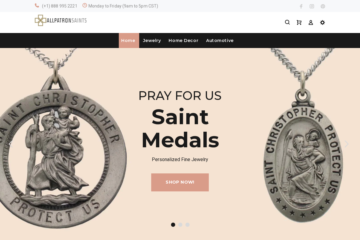 www.allpatronsaints.com homepage screenshot