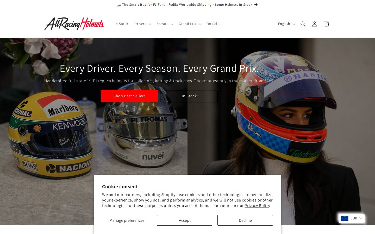 allracinghelmets.com homepage screenshot