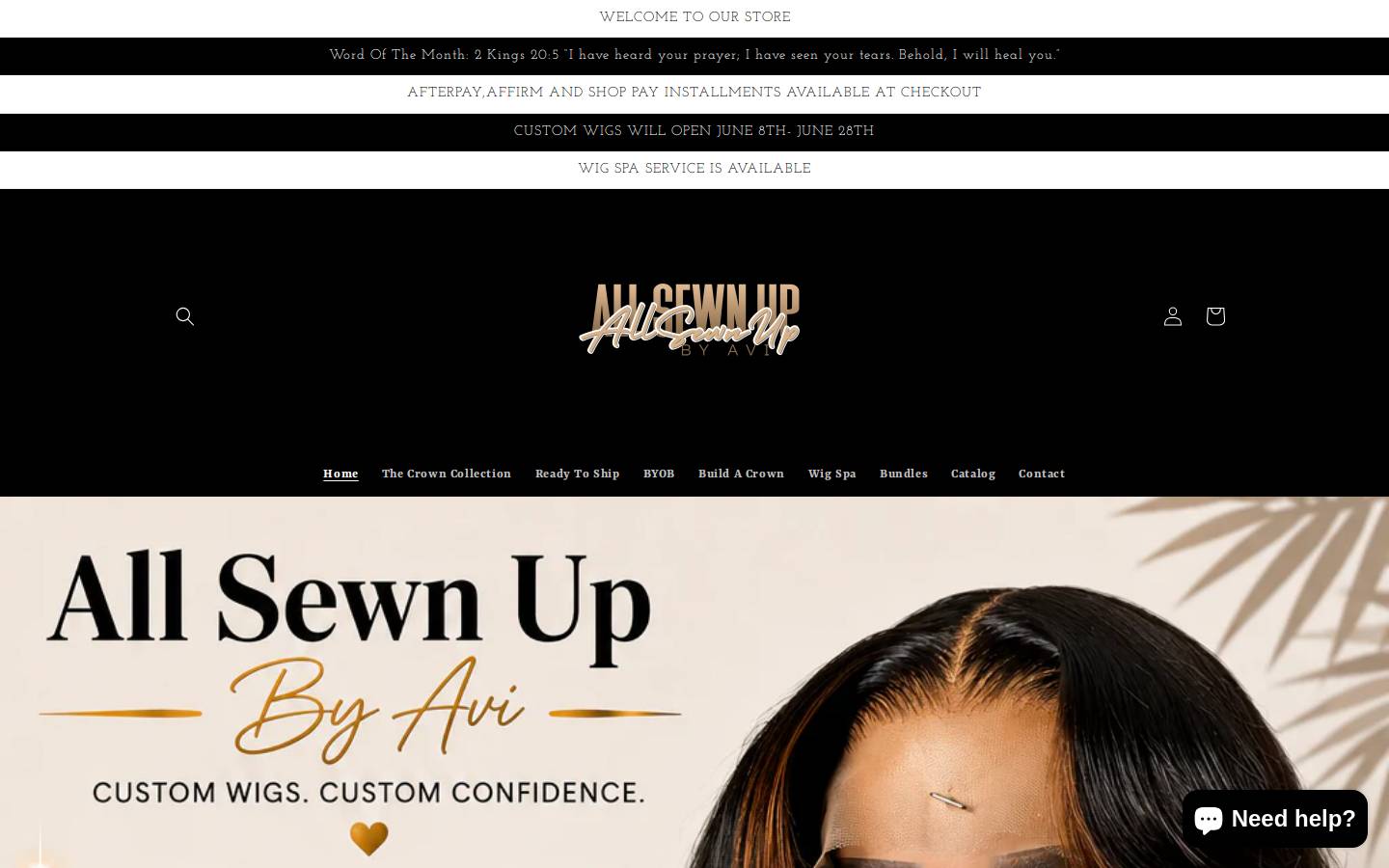 allsewnupbyavi.com homepage screenshot