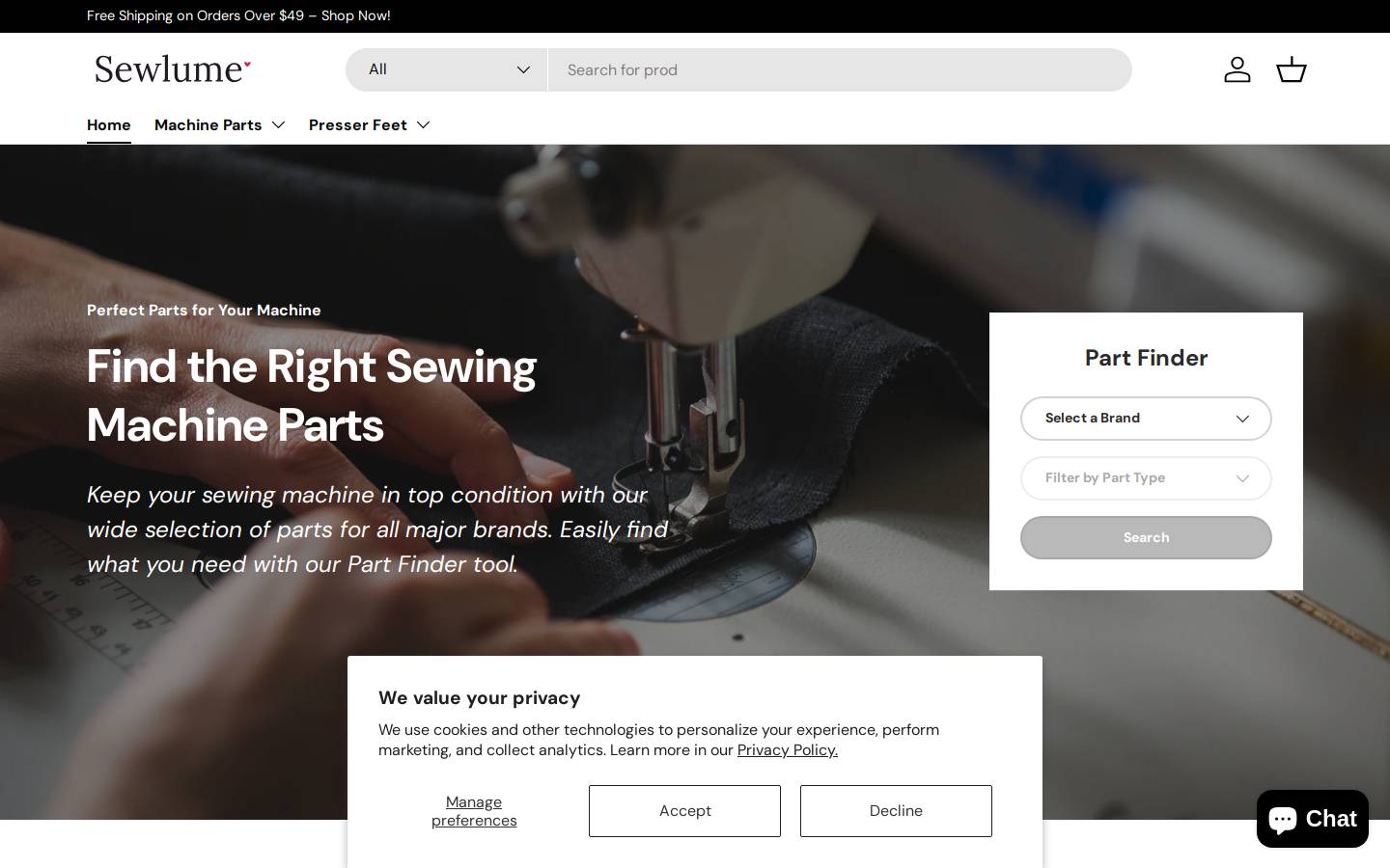 allsewparts.com homepage screenshot