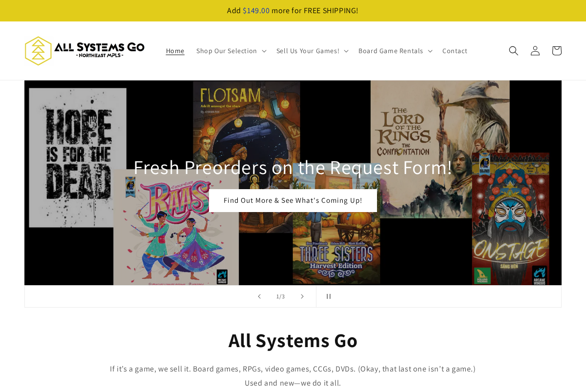 All Systems Go Games homepage screenshot