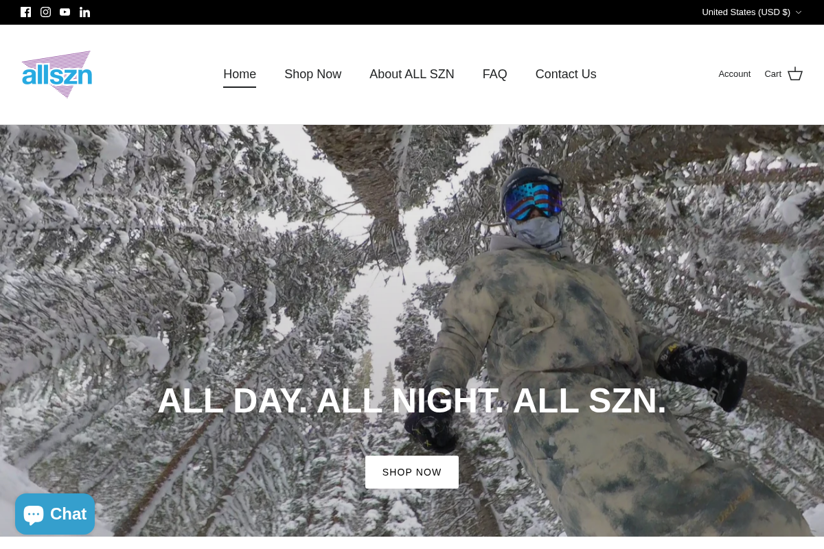 ALL SZN homepage screenshot