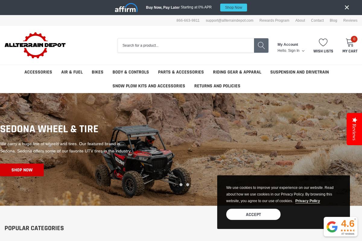 allterraindepot.com homepage screenshot