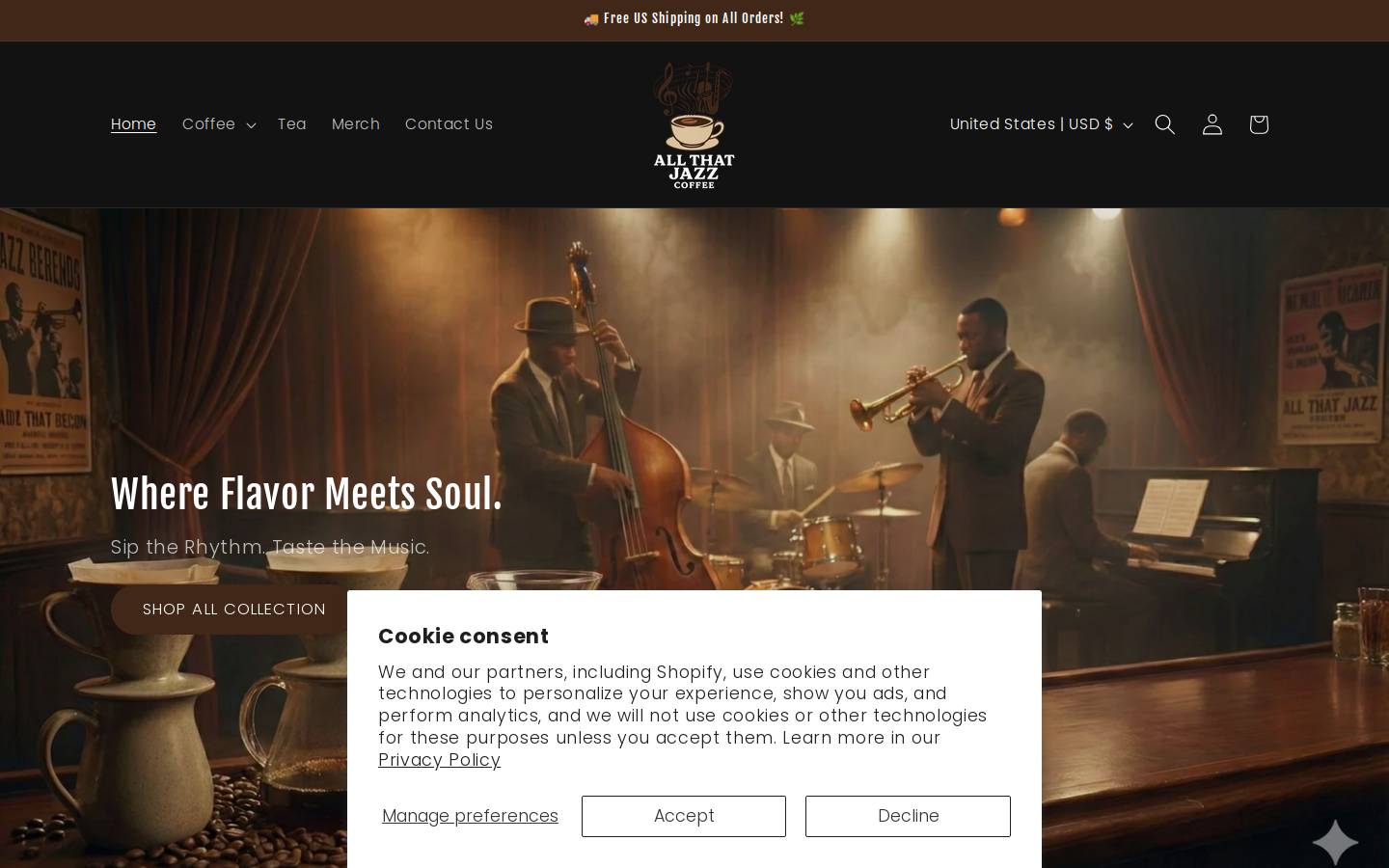 allthatjazzcoffee.com homepage screenshot