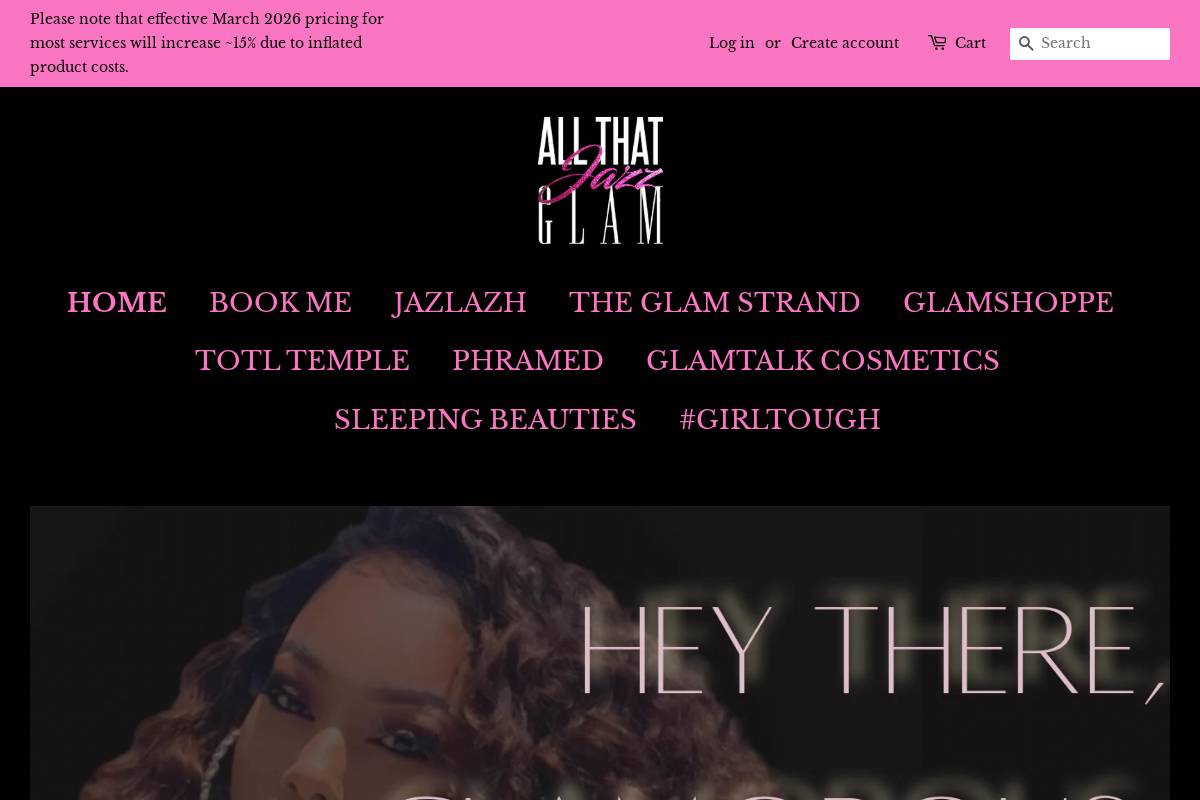 allthatjazzglam.com homepage screenshot