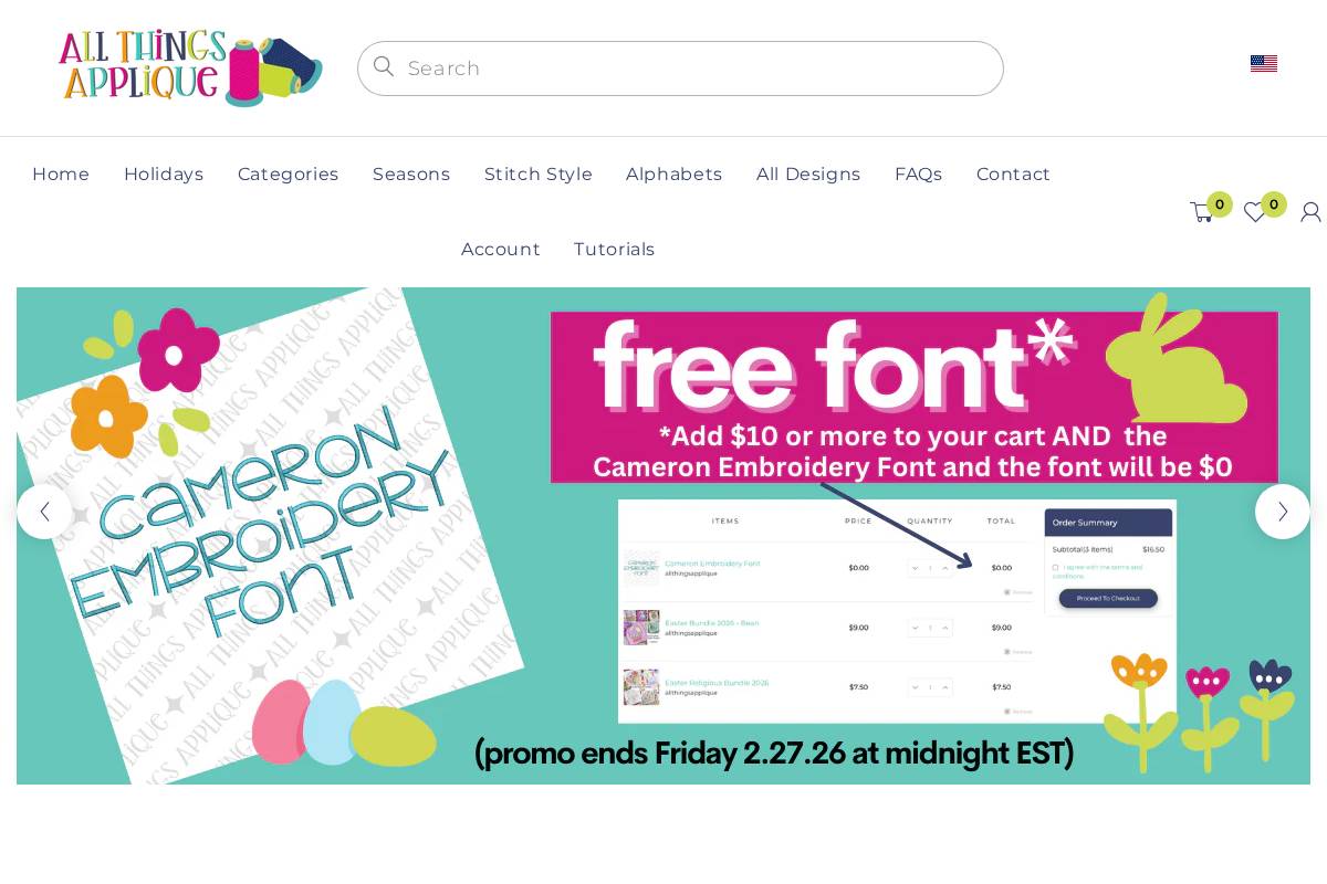allthingsapplique.com homepage screenshot
