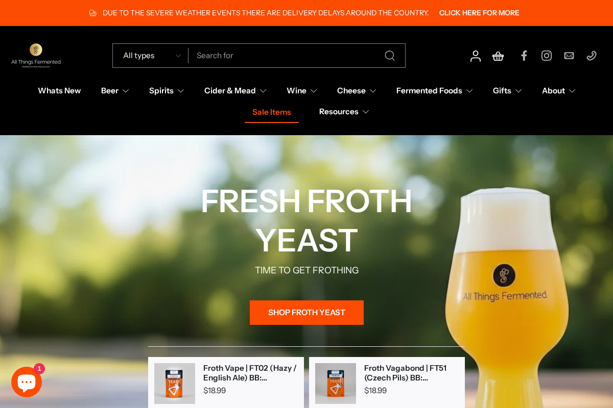 All Things Fermented | Home Brew Supplies Shop homepage screenshot