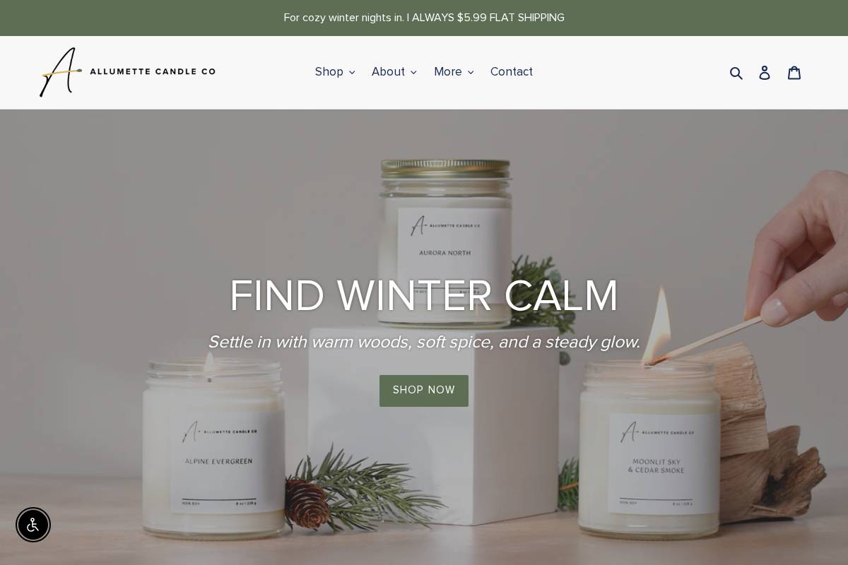 allumettecandleco.com homepage screenshot