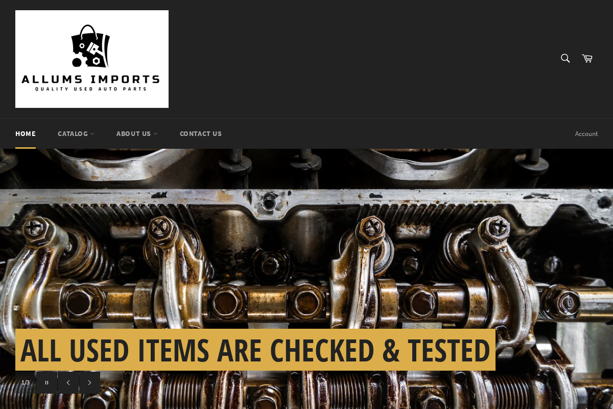 Allums Imports homepage screenshot