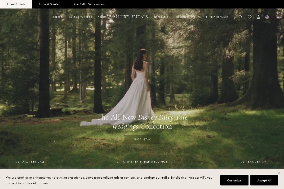 Allure Bridals homepage screenshot