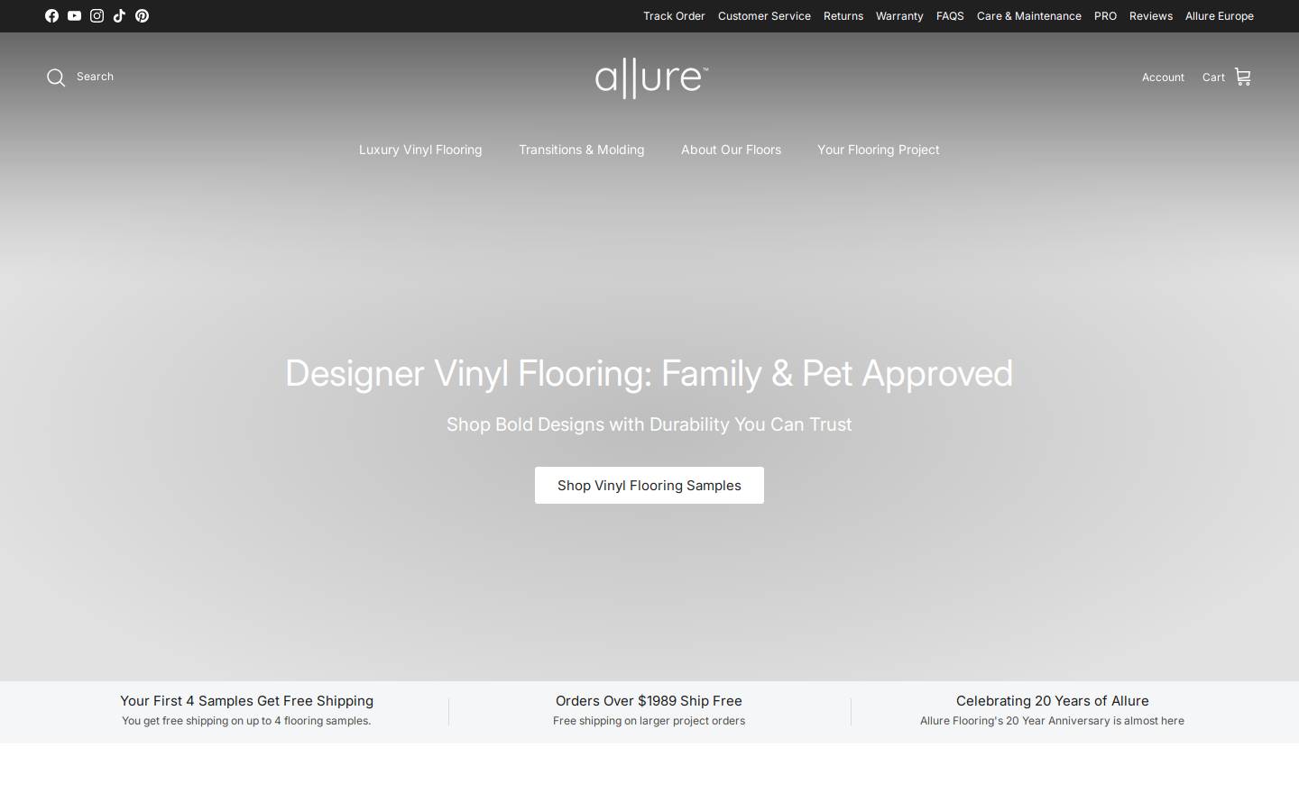 allurefloors.com homepage screenshot