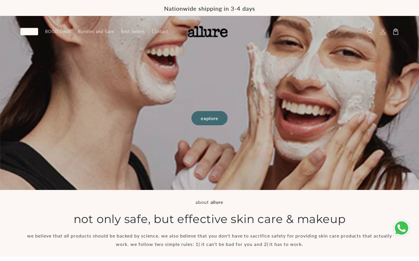 allurescosmetics.com homepage screenshot