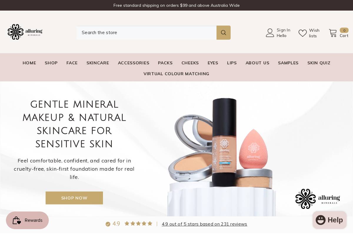 alluringminerals.com.au homepage screenshot