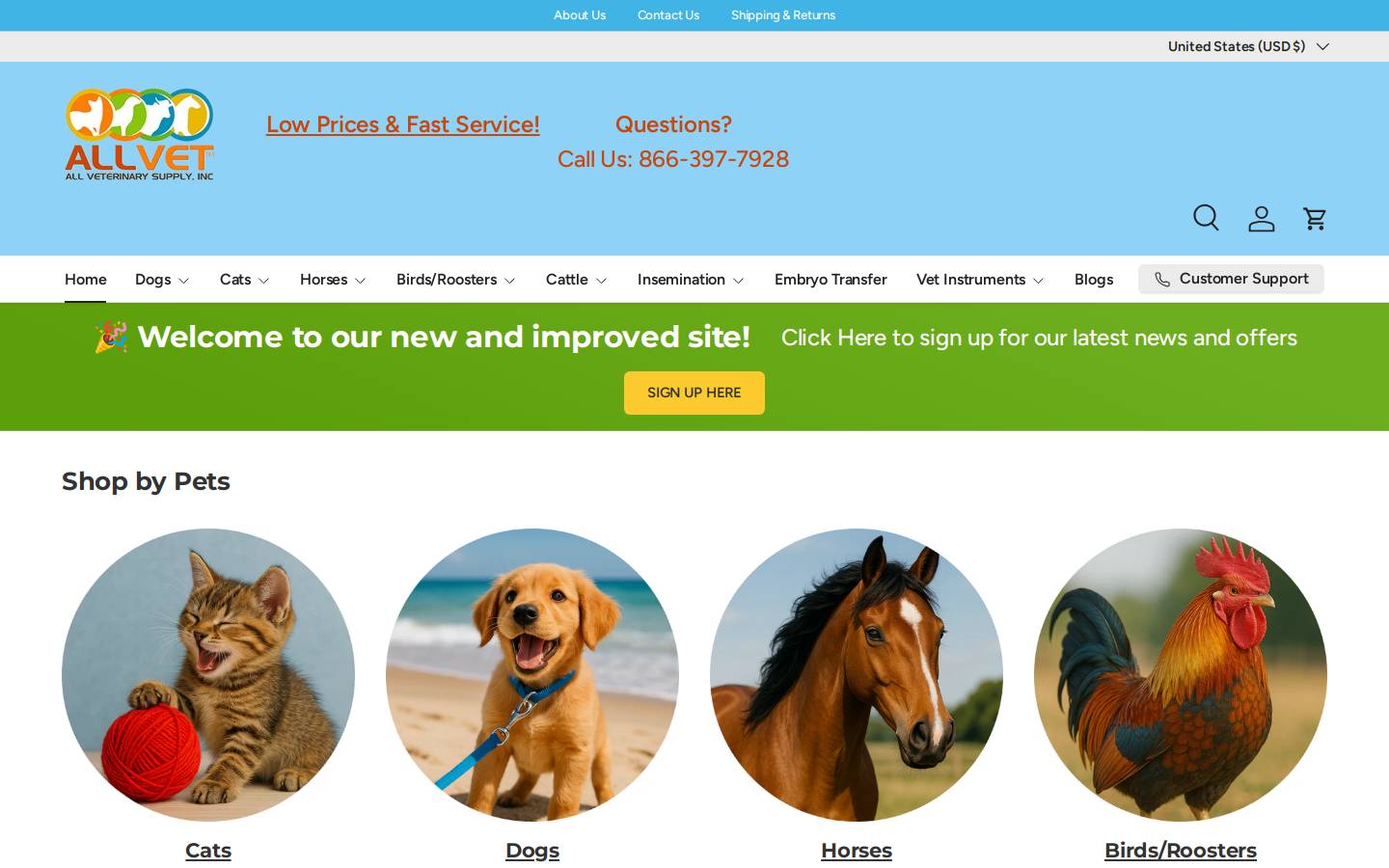 All Vet Supply homepage screenshot