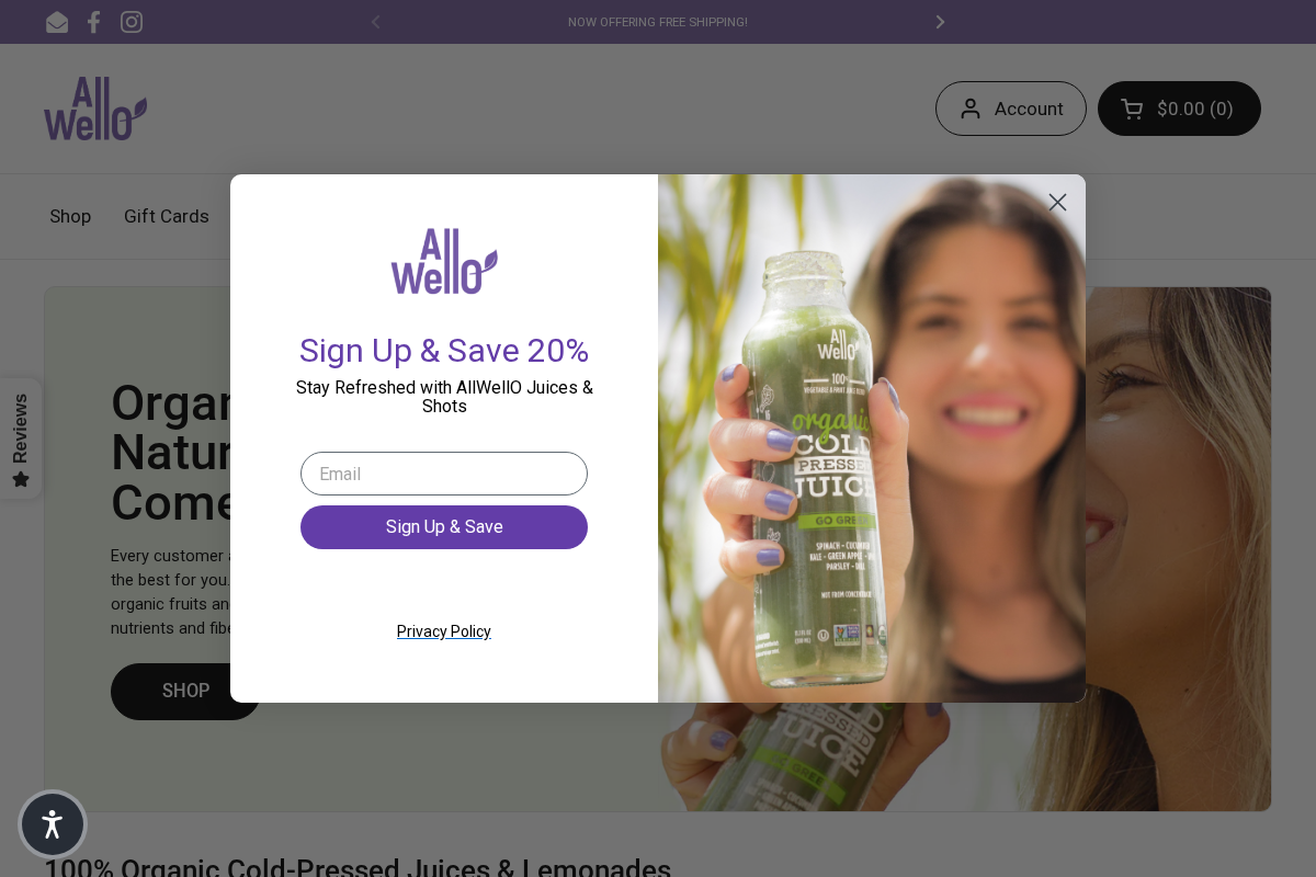 AllWellO Organic Cold-Pressed Juice homepage screenshot