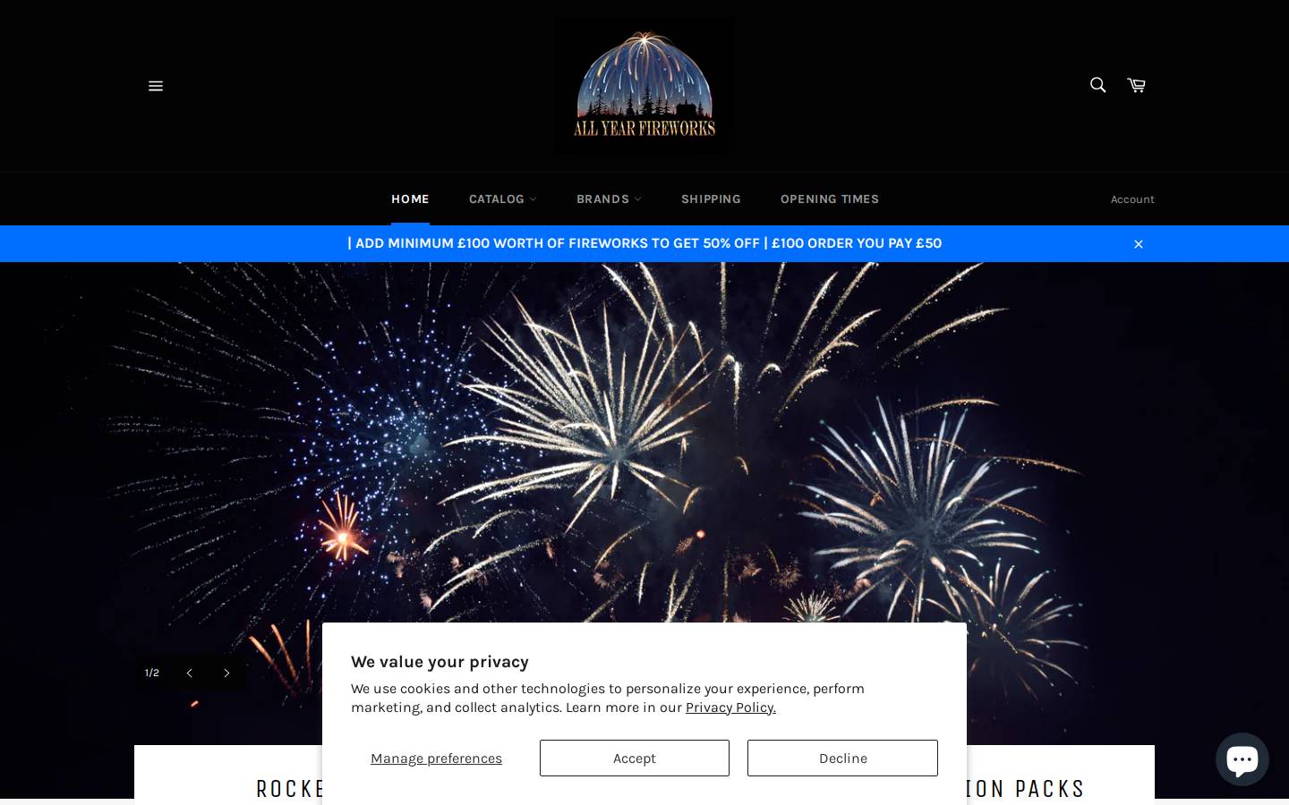 allyearfireworks.com homepage screenshot
