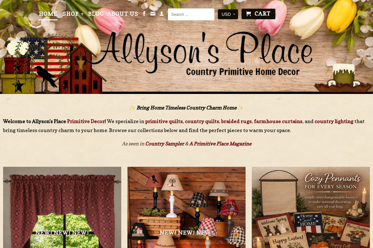 Allyson’s Place | Primitive Home Décor homepage screenshot
