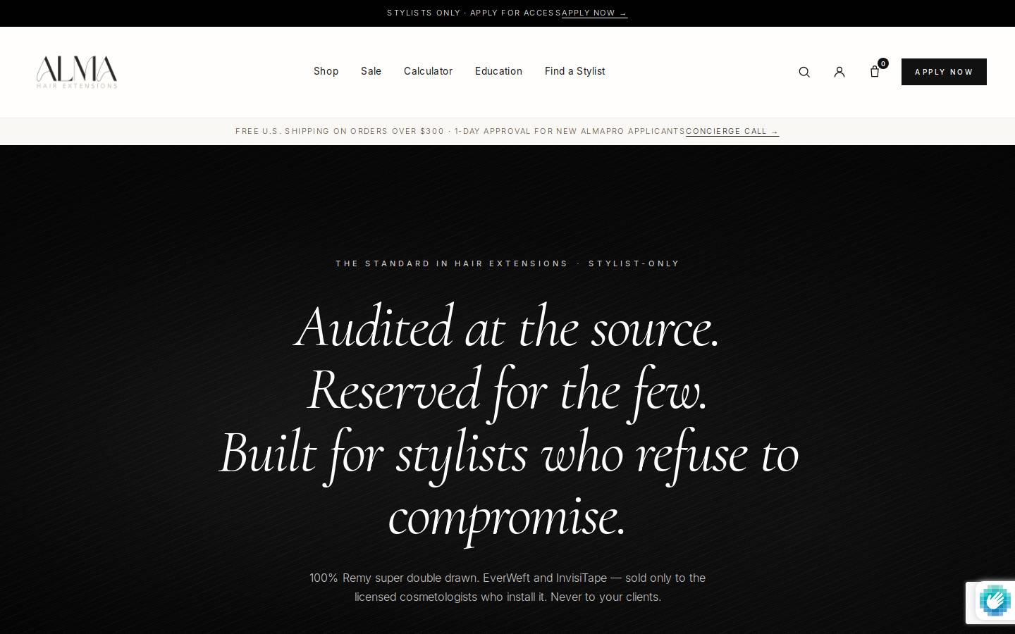 almahairextensions.com homepage screenshot