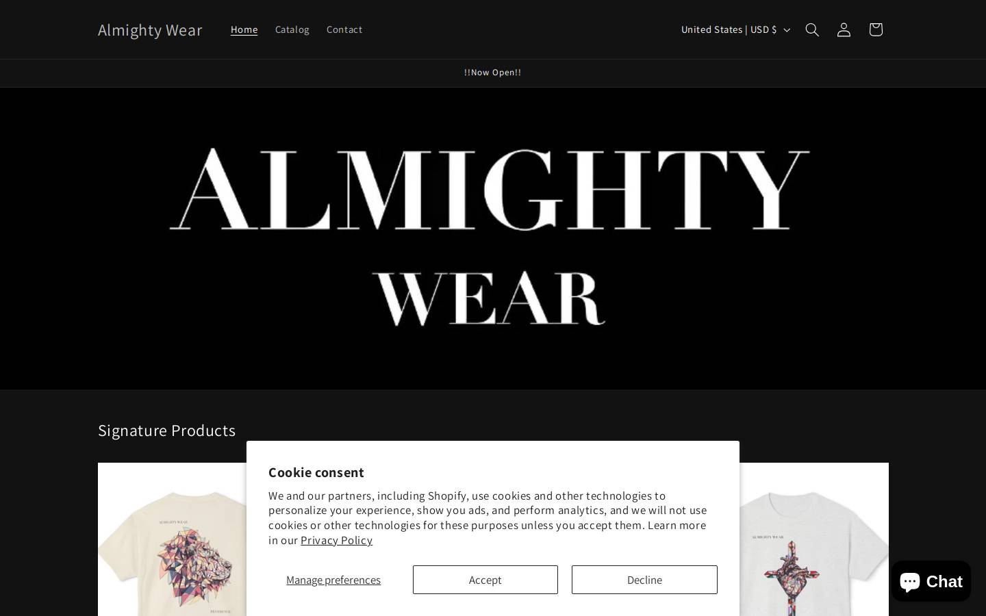 almightywear.com homepage screenshot