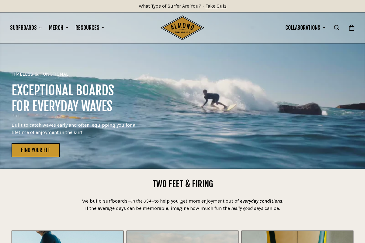 almondsurfboards.com homepage screenshot