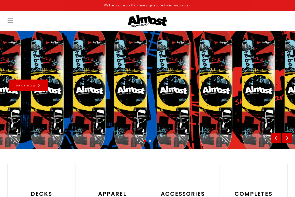 Almost Skateboards homepage screenshot