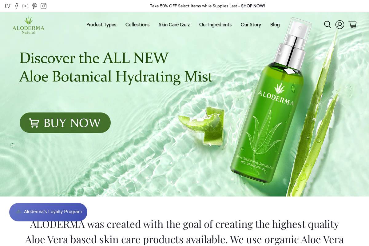 aloderma.com homepage screenshot