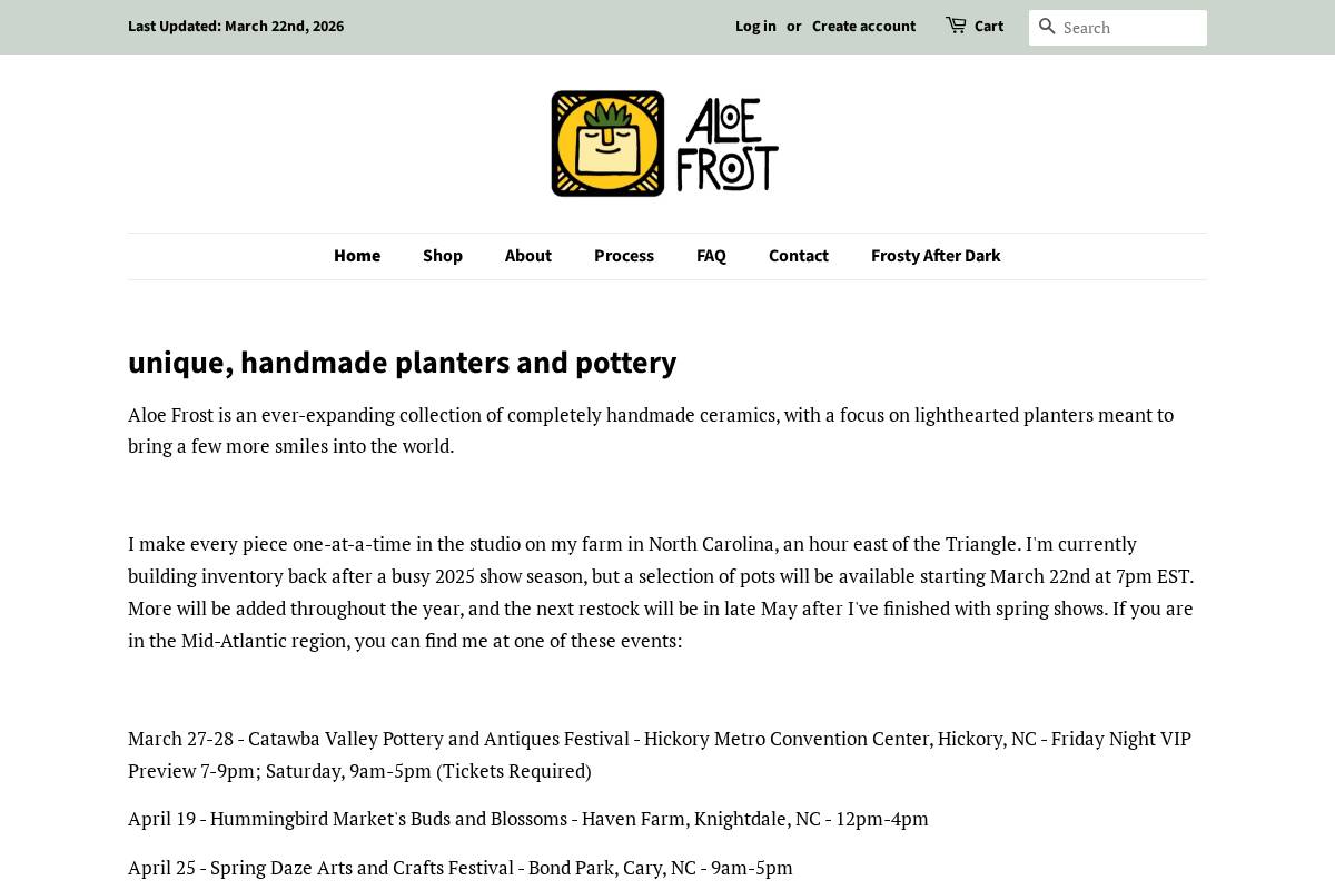 aloe-frost.com homepage screenshot