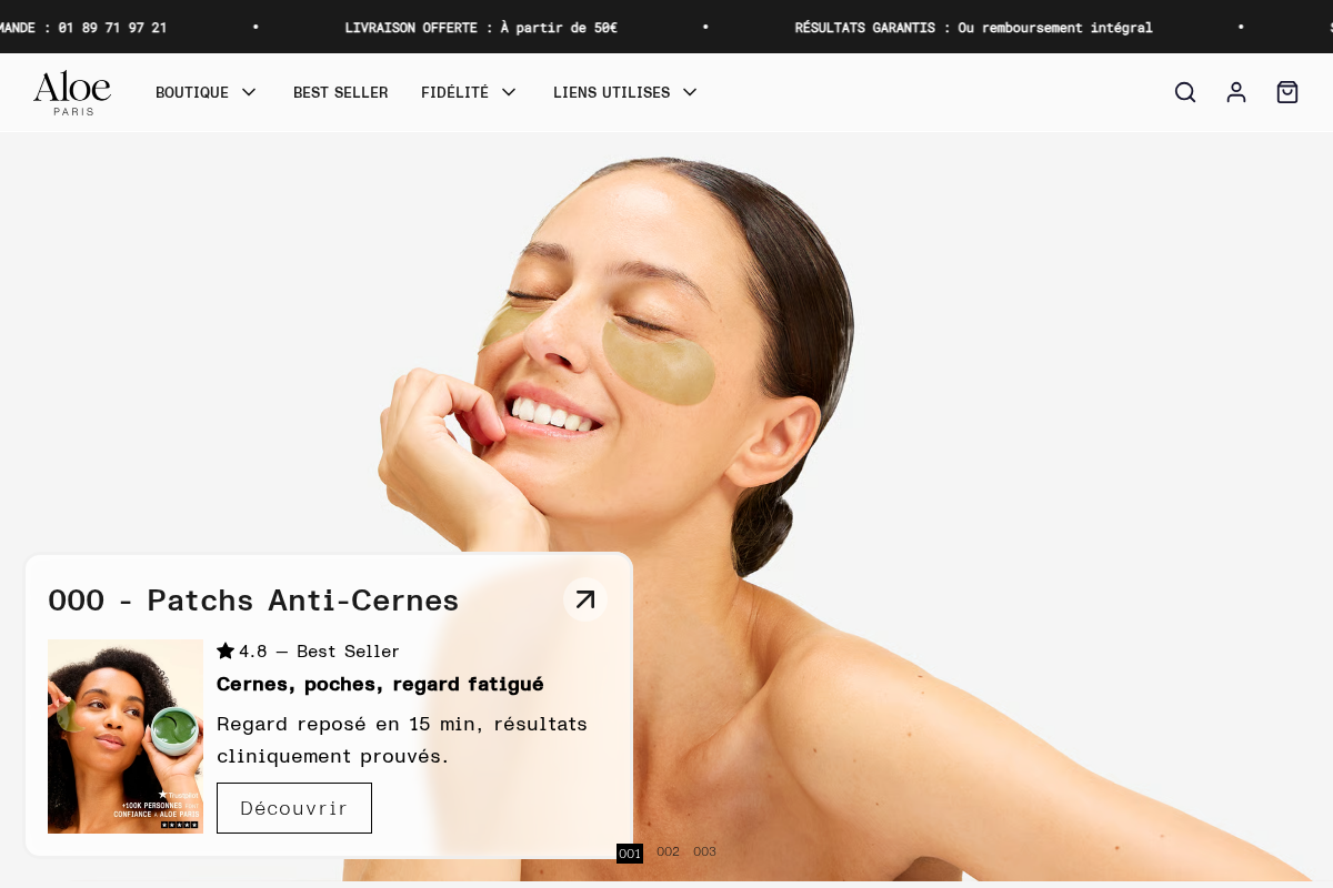 Aloe Paris homepage screenshot